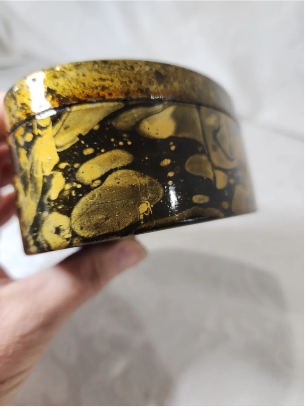 Vintage Chinese Black Lacquer Heart Trinket Box, Hand-Painted Roses 3.5”